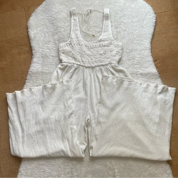 Free people NWT Soleil one piece jumpsuit wide leg open back in ivory - Picture 3 of 7